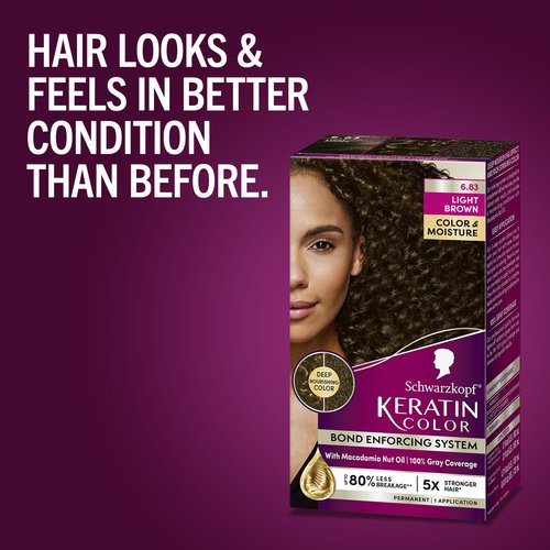 Schwarzkopf Keratin Permanent Hair Dye Cream, 6.83 Light Brown, Professional Quality Color for Up to 100% Gray Coverage, Bond Enforcing System