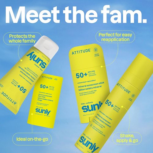 ATTITUDE Kids Mineral Sunscreen Face Stick - SPF 50, EWG Verified, Non-Nano, Vegan, 0.53 oz