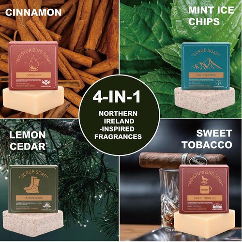 Rinse & Robust Men's Bar Soap Gift Set - Moisturizing & Exfoliating Cleansing Bars | 4 Scents, 5.3 oz Total