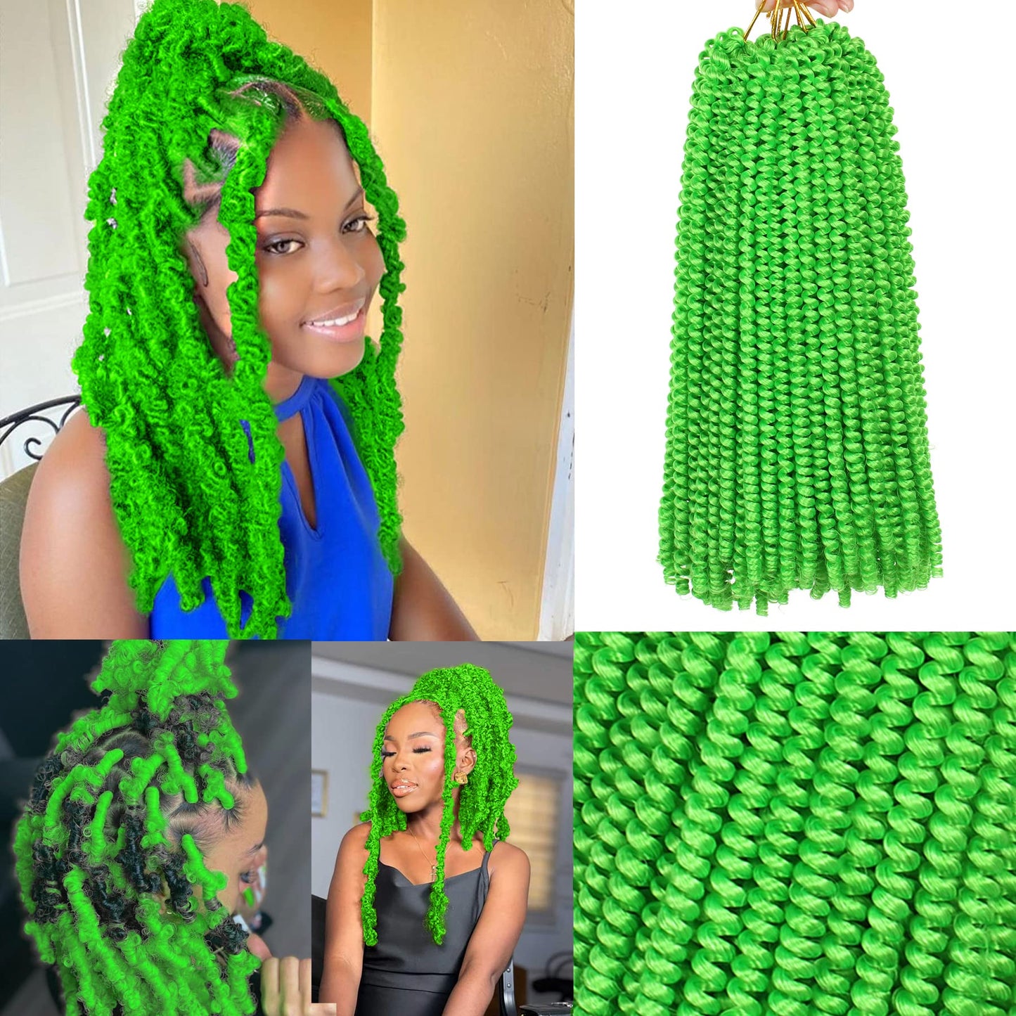 Xtrend 12 Inch 2 Packs Spring Twist Hair For Butterfly Faux Locks Crochet Braiding Hair Synthetic Fluffy Hair Extension For Black Women (Green#)