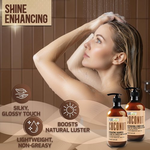 Coconut Shampoo and Conditioner Set - Sulfate Free - Deep Hydrating and Smoothing for Dry, Frizzy, Damaged Hair - Moisturizing, Shiny, Anti Frizz Salon Products for Women and Men - 16 Fl Oz (Set of 2)