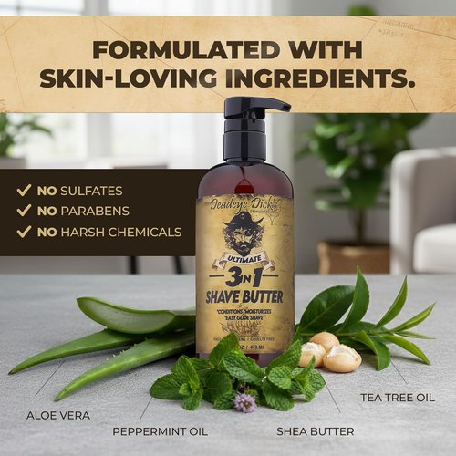 DeadeyeDick's 3-in-1 Shave Butter - Natural Shave Cream for Face, Head & Body | Gentle Formula | 16 FL OZ