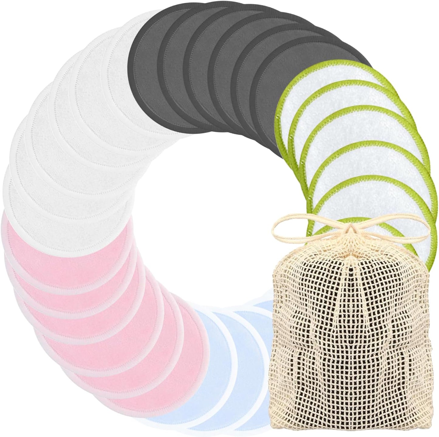 Chloven Reusable Cotton Rounds - 30 Pack Washable Bamboo Makeup Remover Pads with Storage Bag