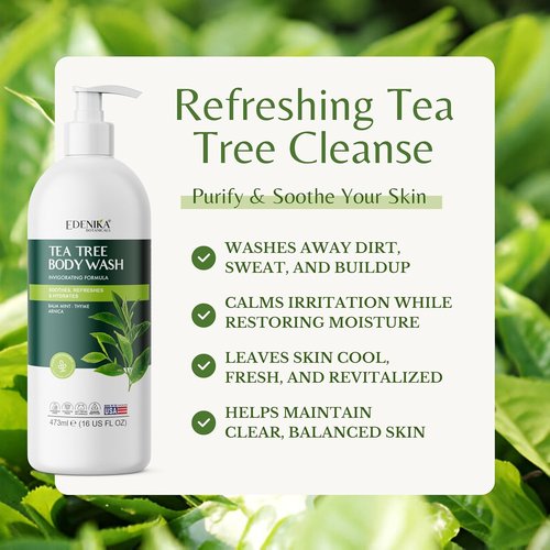EDENIKA BOTANICALS Tea Tree Body Wash - Natural Antifungal Support for Athlete’s Foot & Jock Itch | 16 fl oz (2 Pack)