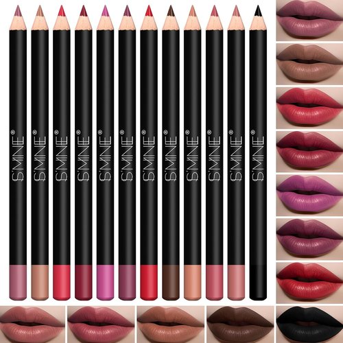 IS'MINE Matte Lip Liner Set - 12 High Pigmented Soft Pencils for Longwear Natural Lip Makeup