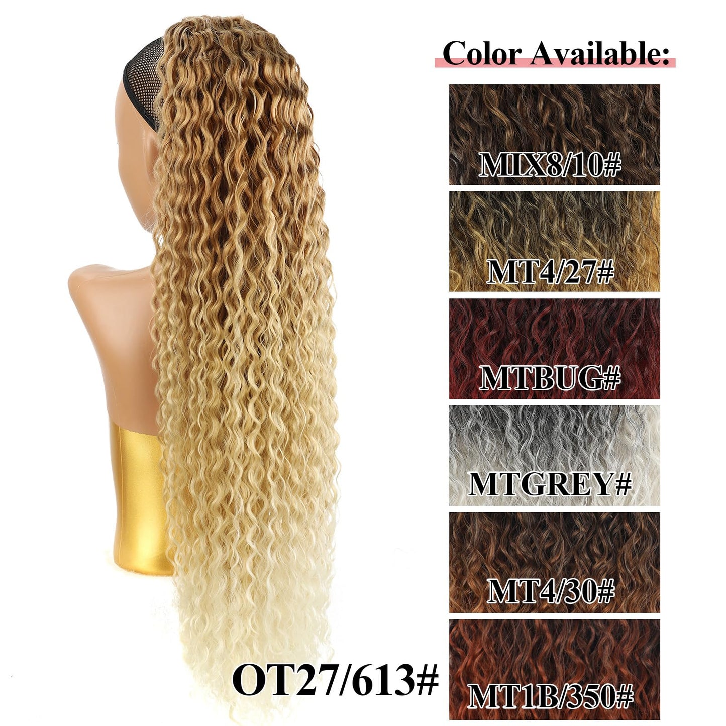 Long Curly Drawstring Ponytail Extension 30Inch Corn Wave Clip in Ponytail Extensions Synthetic Hairpiece for Black Women(0T27/613)