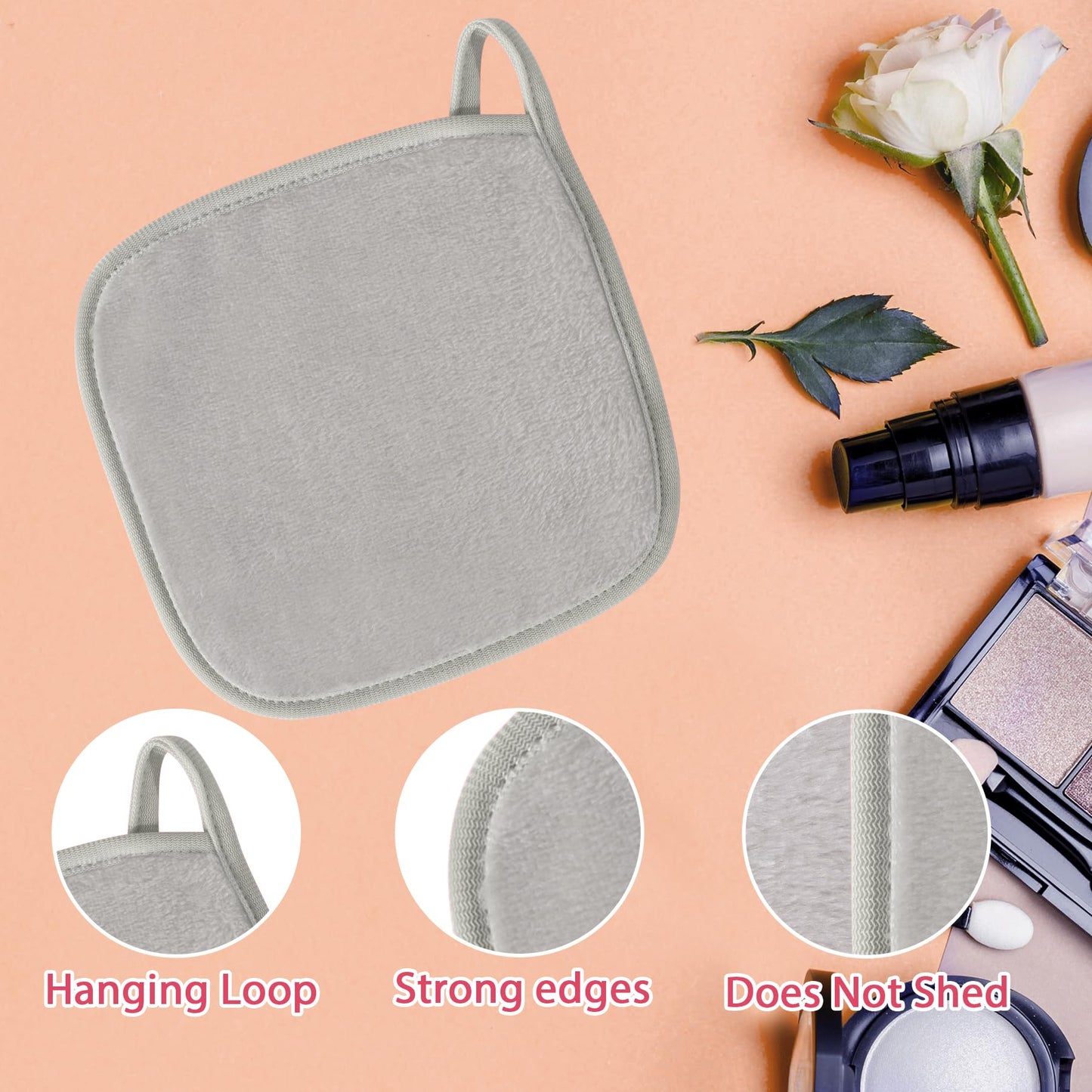 Natwag Makeup Remover Cloth, 6" x 6" Make Up Towels Reusable Face Cloth for Washing Face, 12 Pack Makeup Remover Pads Microfiber Face Washcloth with Mesh Bag, Light Grey