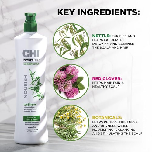 CHI Powerplus Nourishing Conditioner - Hair Renewal System for Healthy Scalp, 32 Oz | Relieves Dryness & Strengthens