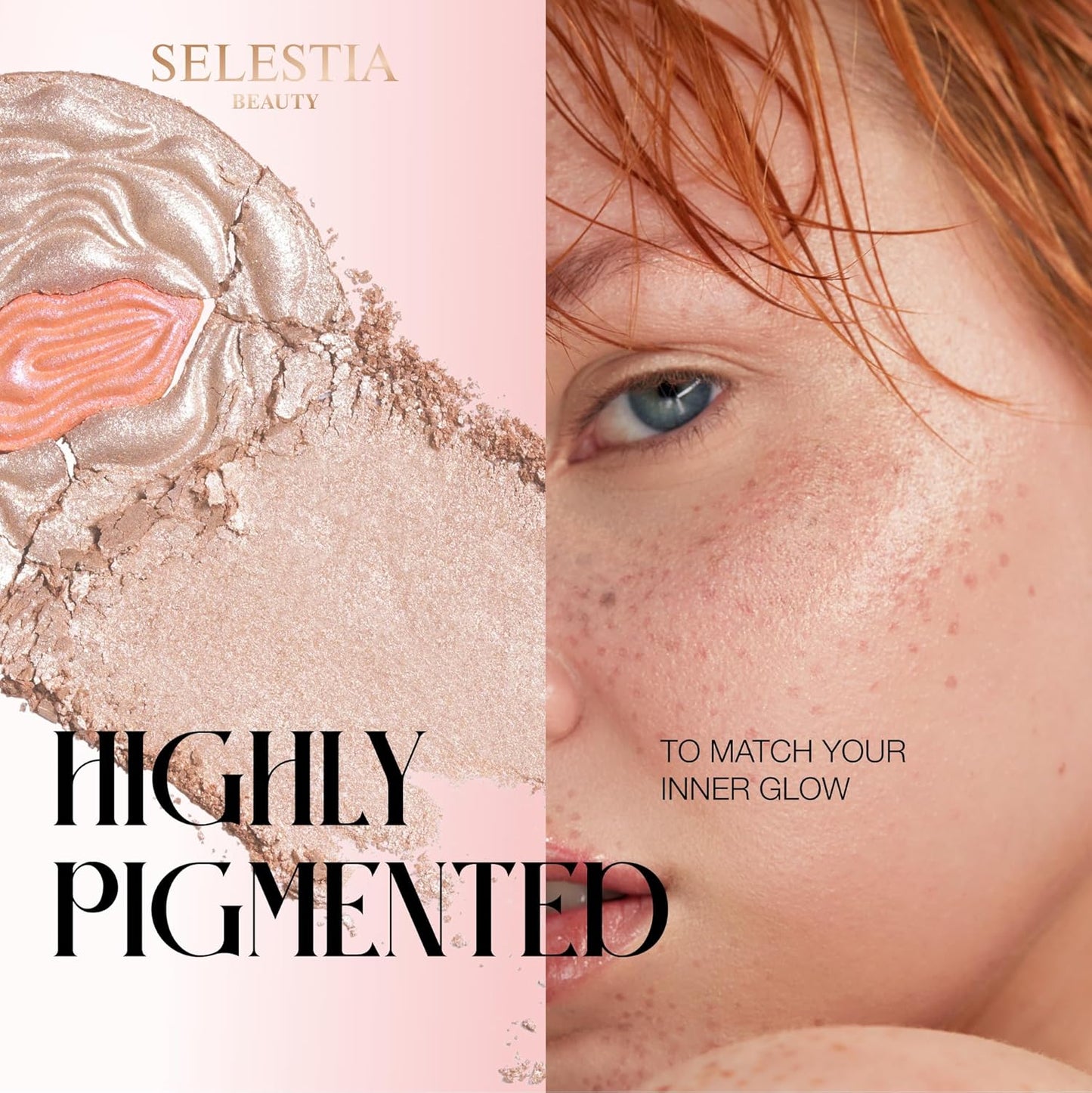 SELESTIA BEAUTY Powder Highlighter – Divine V | Radiant Glow for All Skin Tones, 0.53 oz