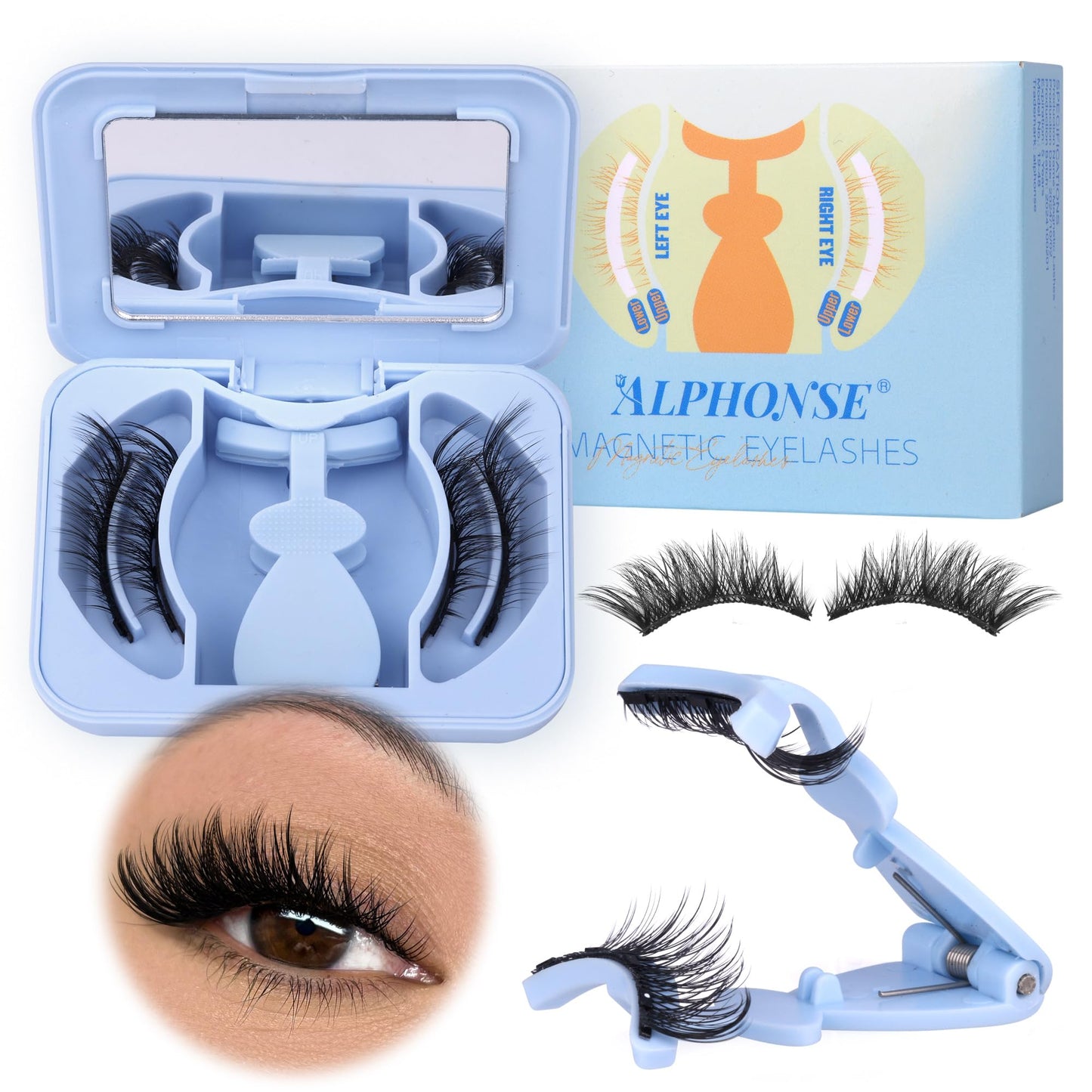 Fluffy Magnetic Eyelashes with Applicator 16mm Cat Eye Lashes Magnetic without Eyeliner 3.0 Upgrade Magnetic Lashes with Clamp Reusable Pestañas Magnéticas Naturales by ALPHONSE