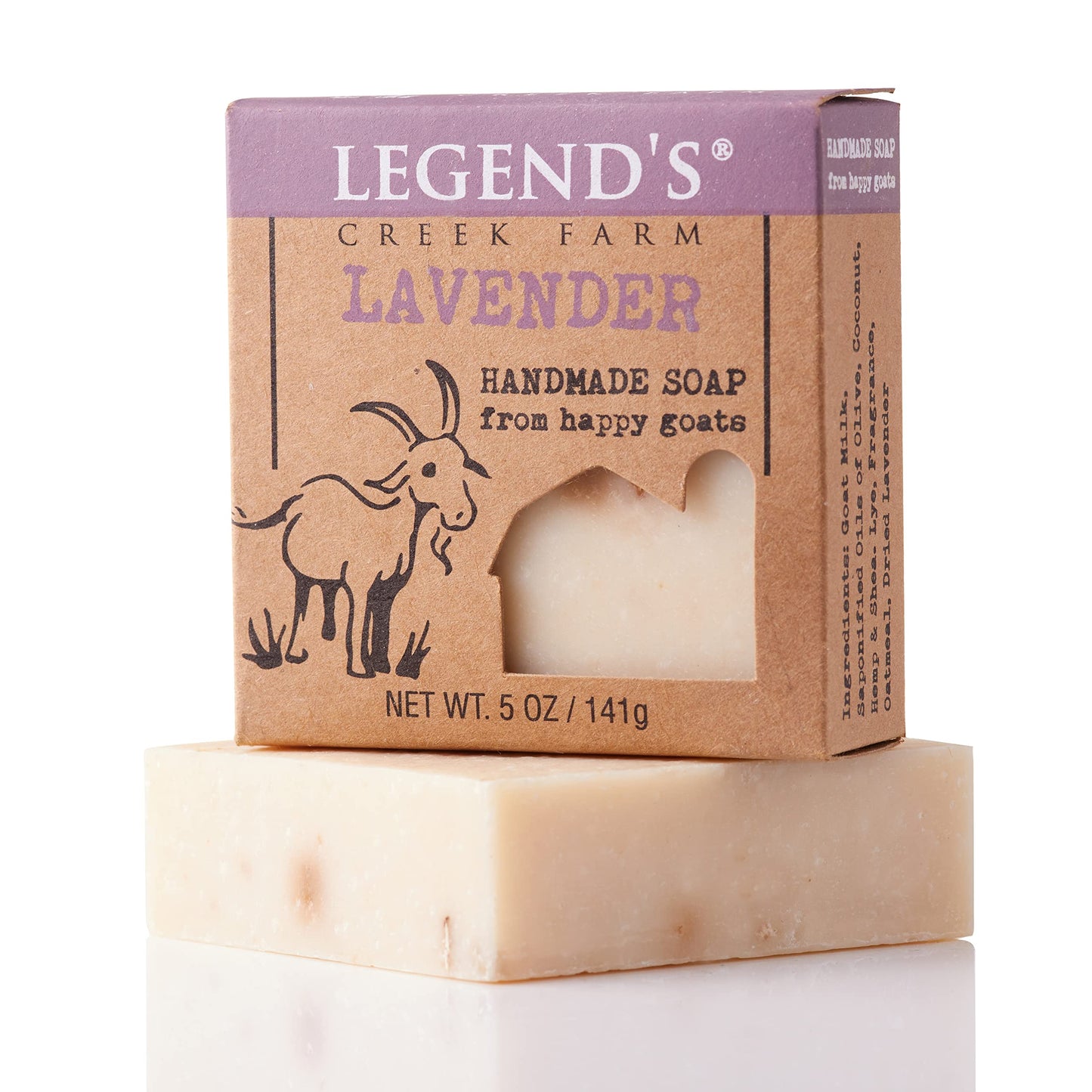 Legend's Creek Farm Goat Milk Soap - Cleansing Moisturizing Soap Bar for Hands and Body - 5 Oz Creamy Lather, Nourishing, Gentle Natural Soap for Sensitive Skin, Handmade in USA (Lavender, Pack of 2)