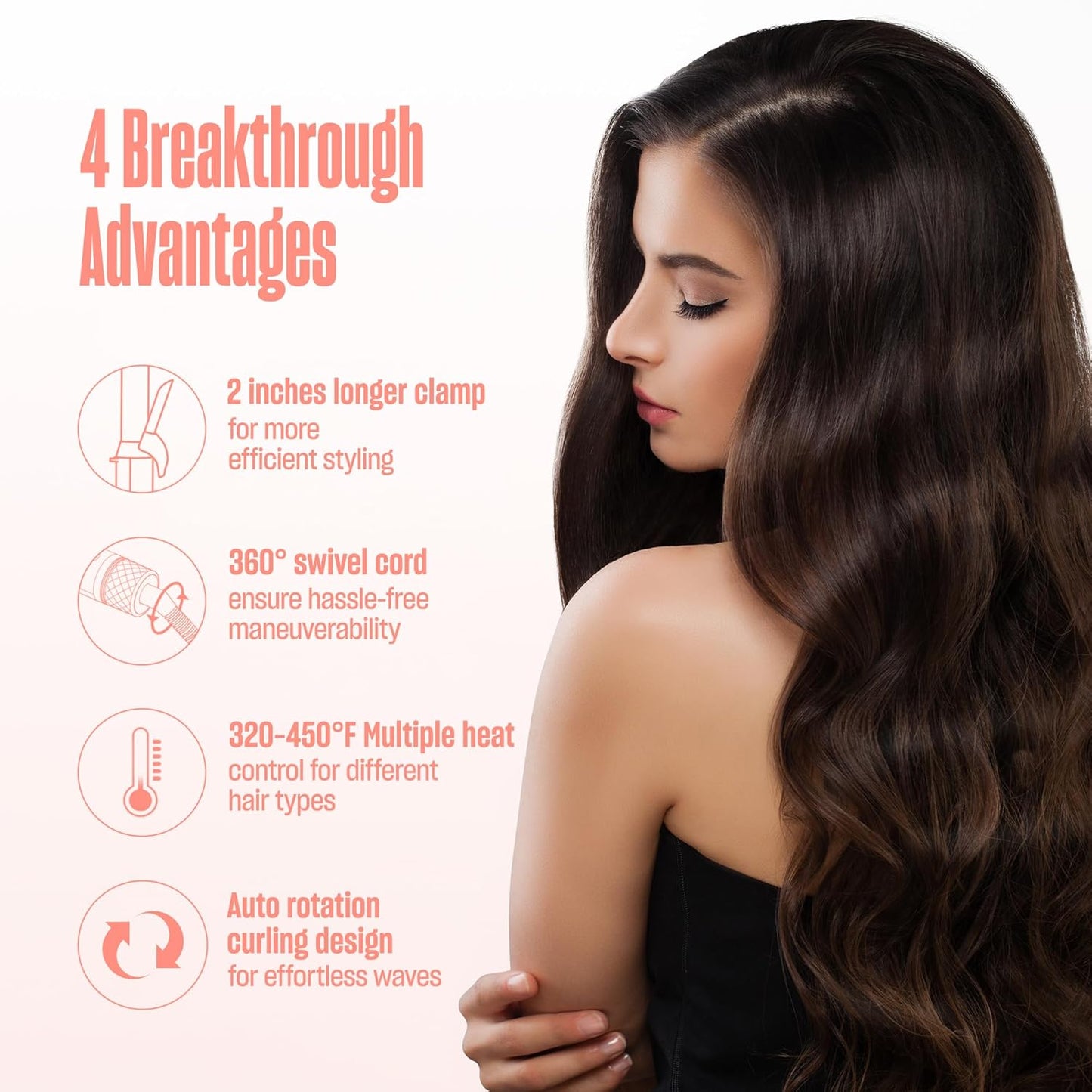 BeKind Waves Automatic Rotating Curling Iron - 1 Inch Tourmaline Ceramic Wand for Beach Waves | Fast Heat-Up, Dual Voltage (Peach)