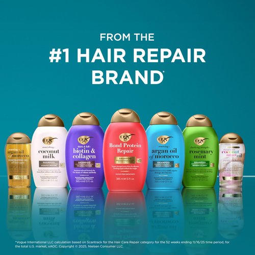 OGX Repair & Protect Bond Protein Repair Shampoo, Lightweight Hair Wash Cleanses & Targets Damaged Hair for Effective Bond Repair, Formulated without Parabens, 13 fl. oz