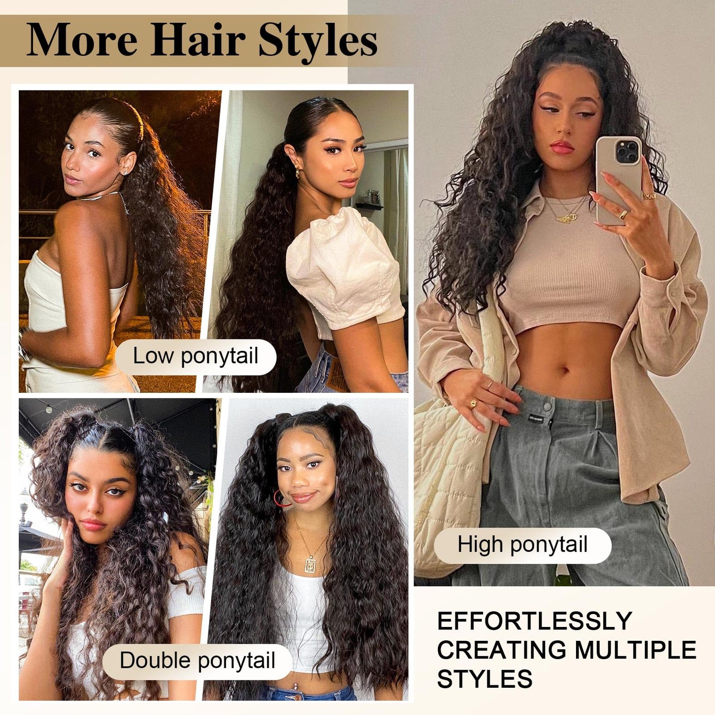 HANYUDIE Curly Ponytail Extension 24 Inch Drawstring Ponytail for Black Women Synthetic Ponytail for Daily Party Use 99J