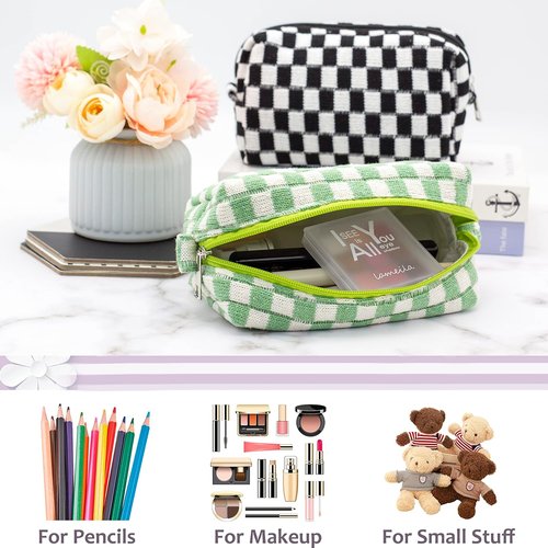 PAZIMIIK Checkered Makeup Bag - Portable Zipper Cosmetic Pouch for Travel Accessories | Light Green (6PCS)