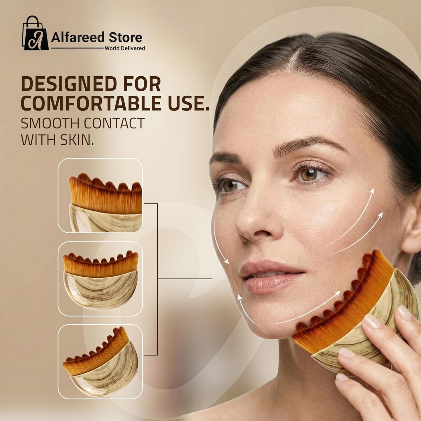 Skiennix Lymphatic Contour Face Brush - Ergonomic Massager for Sculpting & Double Chin Reduction | Soft Bristles Skincare Tool