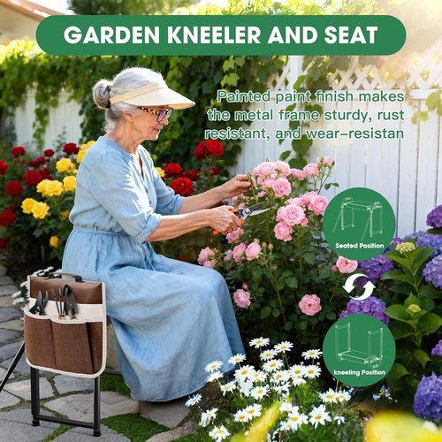 Heavy Duty Garden Kneeler & Seat by [Brand Name] - 400lbs Capacity, Ergonomic Design, Extra Thick Pad & Tool Organizer | Dark Black