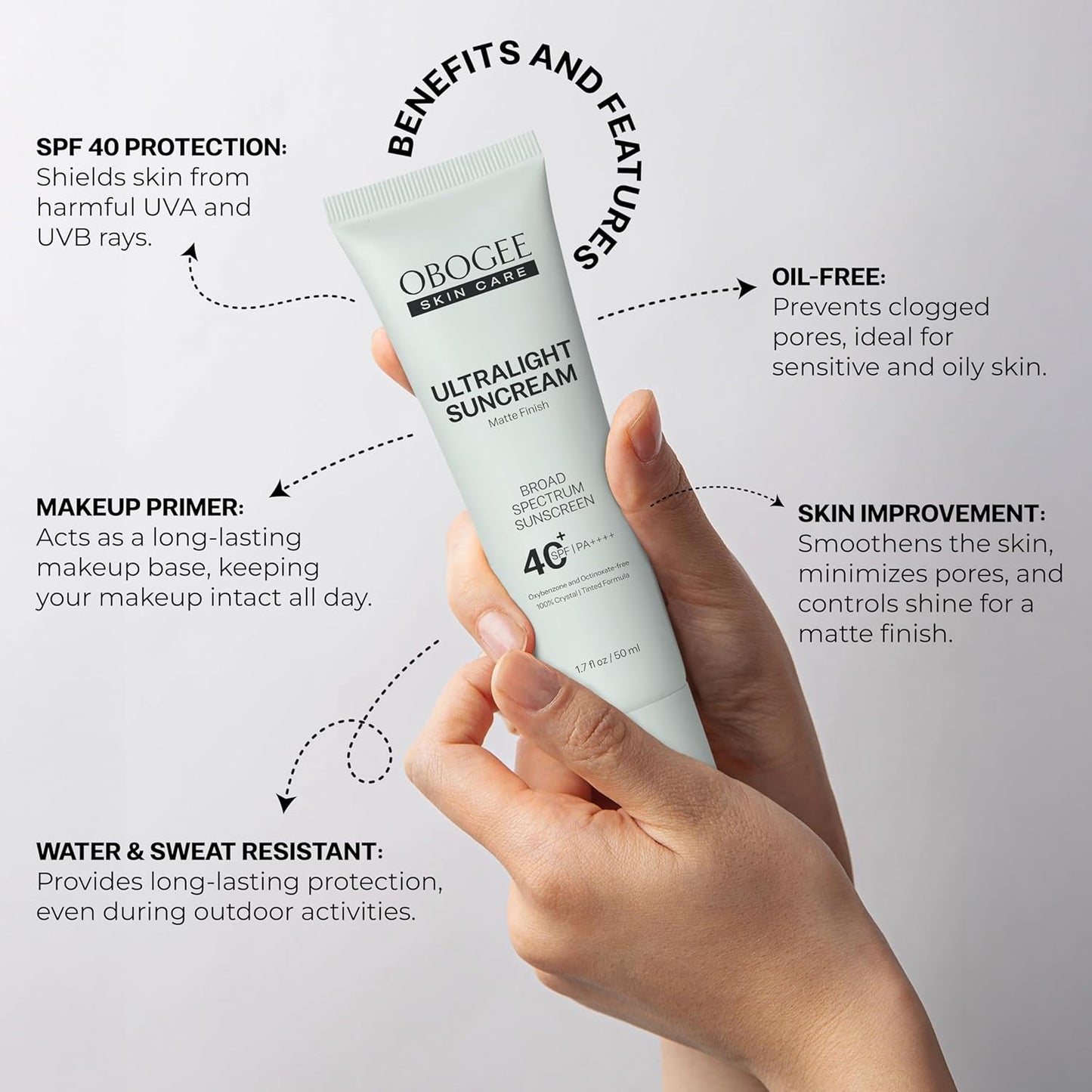 Skiennix Ultralight Sunscreen SPF 40 - 50 mL - 100% Mineral, Oil-Free, Broad Spectrum Protection | Smooths Skin & Controls Shine