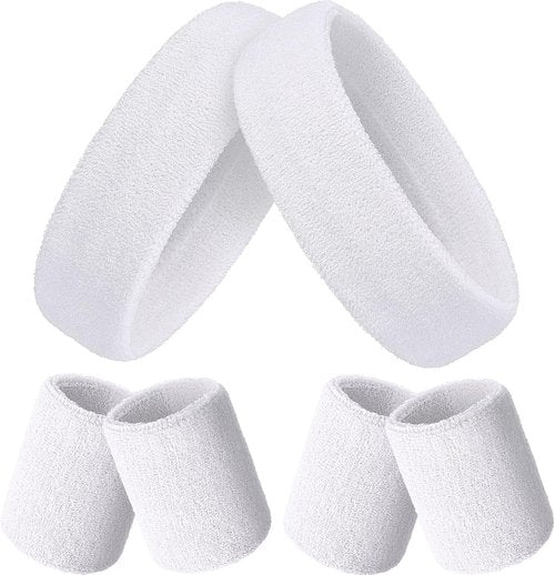 Bememo Sweatbands Set - 6 Pieces Including 2 Sports Headbands & 4 Colorful Wristbands for Men & Women | Ideal for Running, Gym, Basketball, Tennis