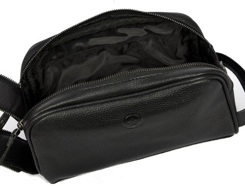 10" Premium Leather Toiletry Travel Pouch With Waterproof Lining | King-Size Handcrafted Vintage Dopp kit By Aaron Leather Goods (Jade Black)