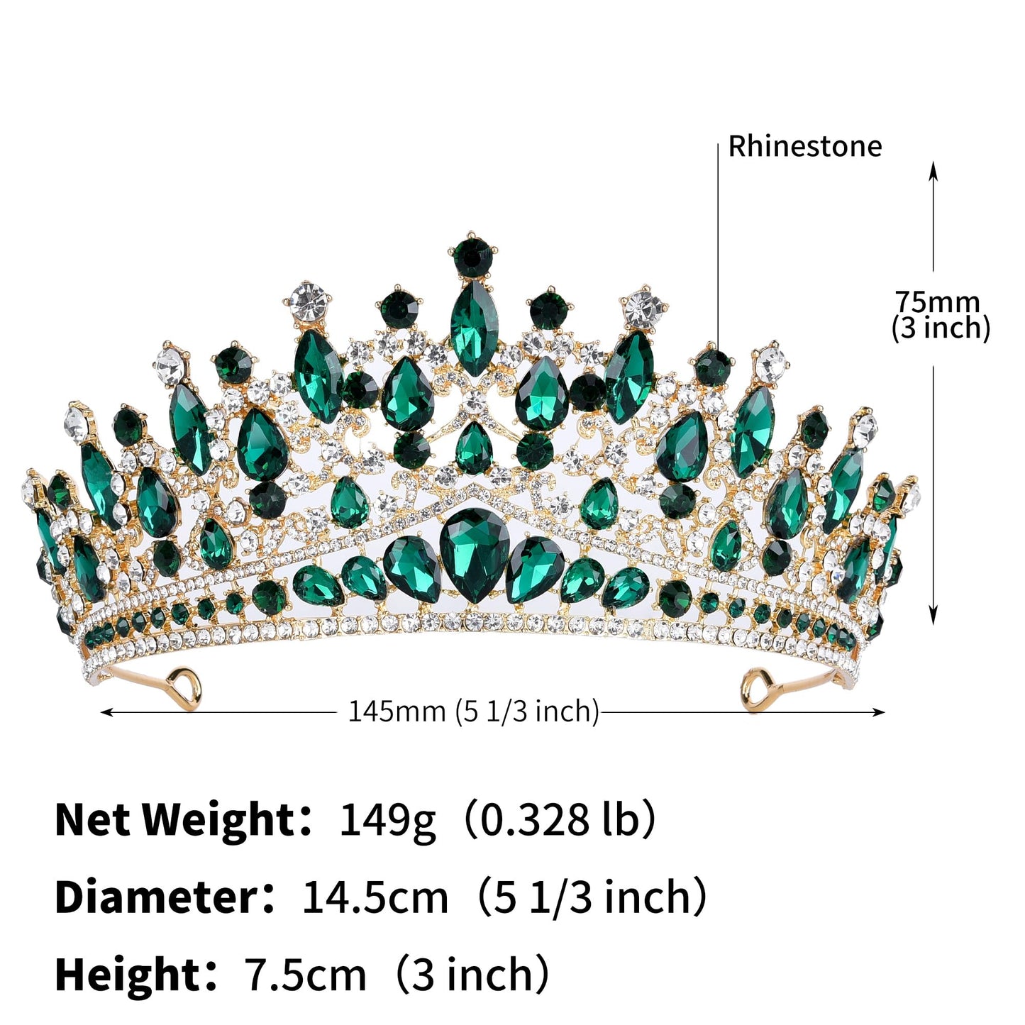 ShulaSHOP Green Wedding Tiara for Women, Crowns for Women Rhinestone Bridal Crown Princess Tiara Headband, Costume Party Accessories for Brithday Halloween