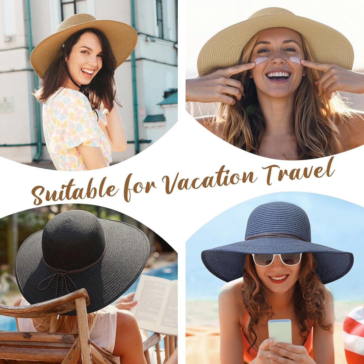 Sun Hats for Women - UPF 50+ Straw Beach Hat with Wide Brim for Summer Travel