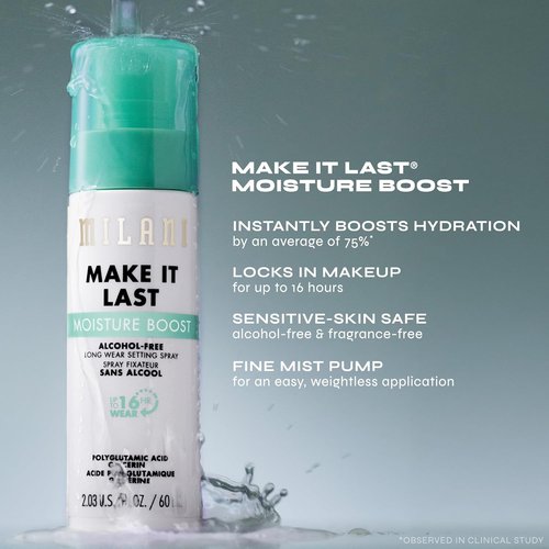Milani Make It Last Moisture Boost Setting Spray - Alcohol-Free Waterproof Makeup Mist - Hydrating Formula for Sensitive Skin - 1 Count