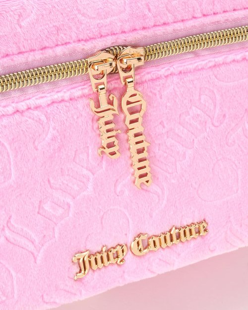 Juicy Couture Pink Makeup Bag - Velour Heart Logo Travel Organizer for Cosmetics Essentials