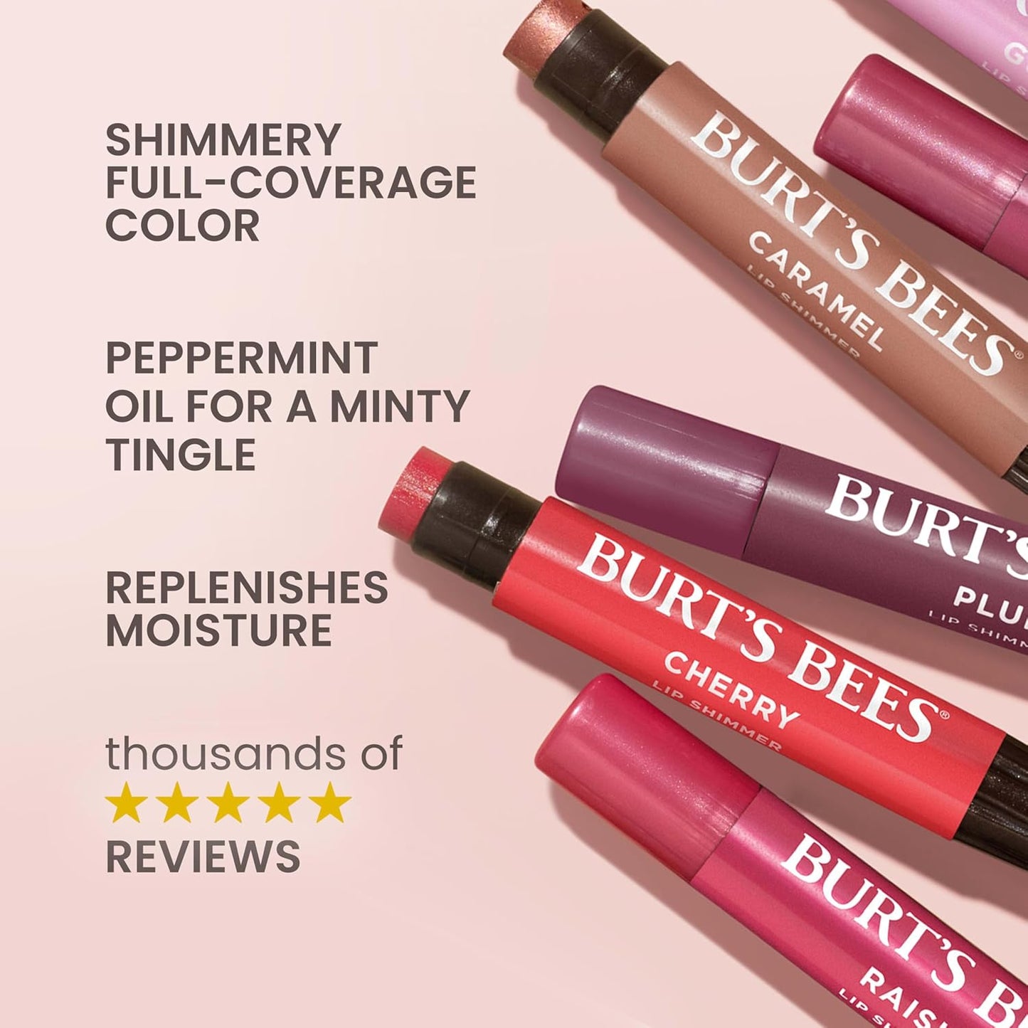 Burt's Bees Shimmer Lip Tint - Moisturizing Tinted Lip Balm Stick for All-Day Hydration | Rhubarb (1-Pack)