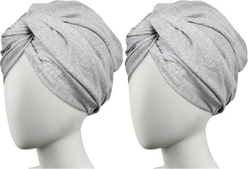 Conair Hair Towel Wrap - Fast Drying Ultra-Absorbent Cotton Turban for All Hair Types | Gray (Pack of 2)