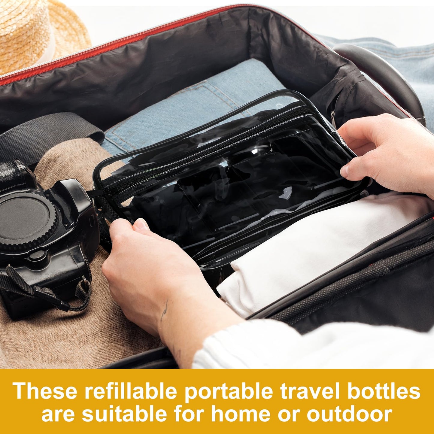 Domensi 24 Pcs 100ml /3.4 oz Pump Bottle Mini Travel Bottles Small Dispenser Containers Plastic Pump Lotion Dispenser Empty Square Travel Size Containers Toiletries (Whole Black)