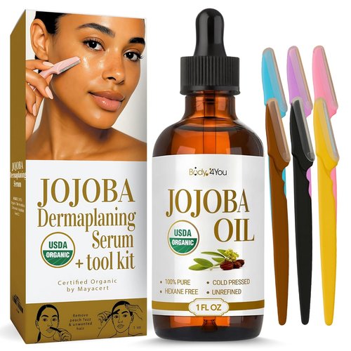 BodyJ4You Organic Jojoba Oil | 6PC Dermaplane Razors for Women - 100% Pure Natural Skin Care