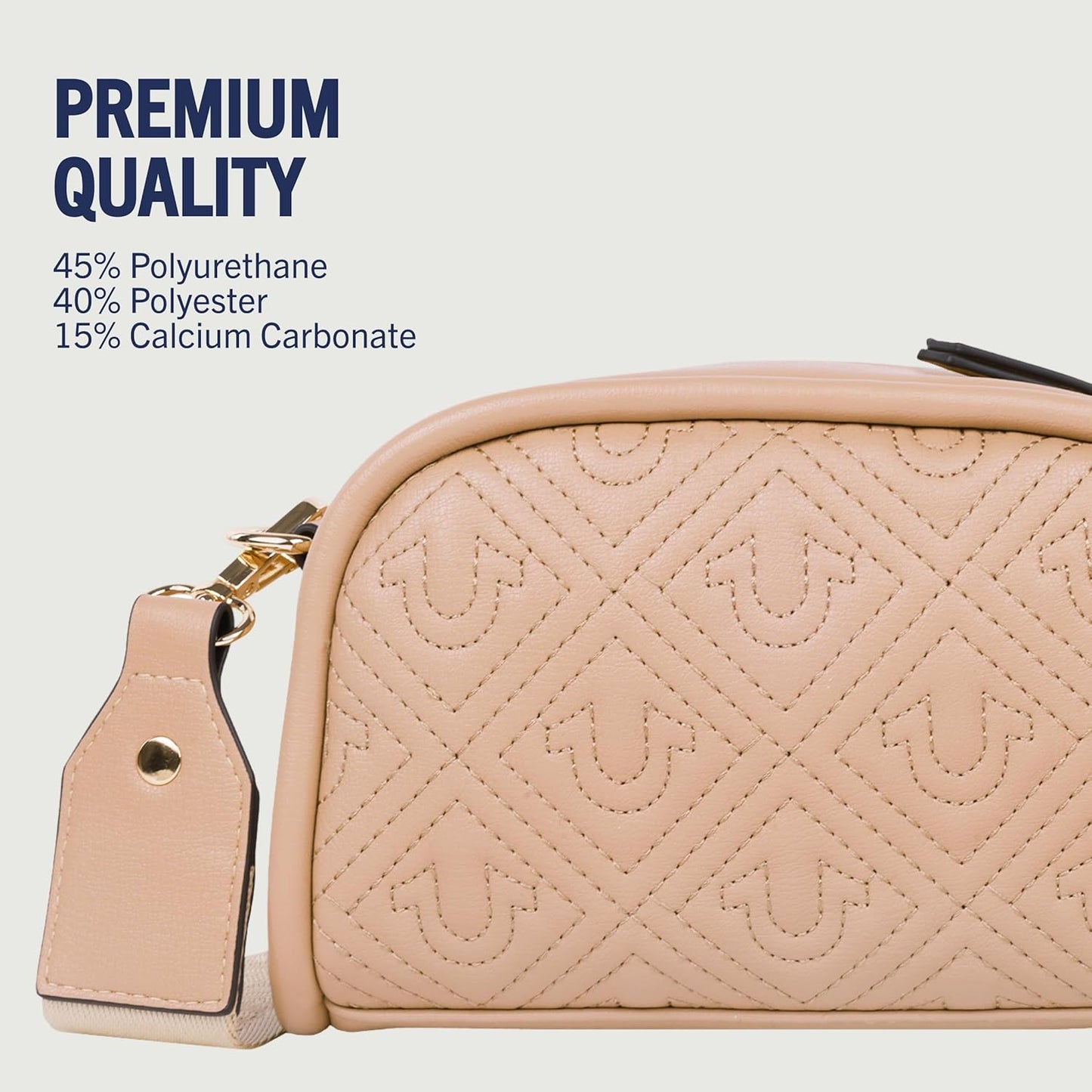 True Religion Quilted Crossbody Bag - Small Structured Purse for Women | Adjustable Strap & Stylish Design