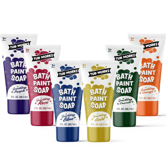 Tub Works® Bath Paint Soap Bath Toy, Shimmer 6 Pack | Non-Toxic | Washable Bathtub Paint for Finger Painting on Tub Walls | Ideal Toddler Bath Toys for Creative Play | Easy to Clean, Fun Paint Soap