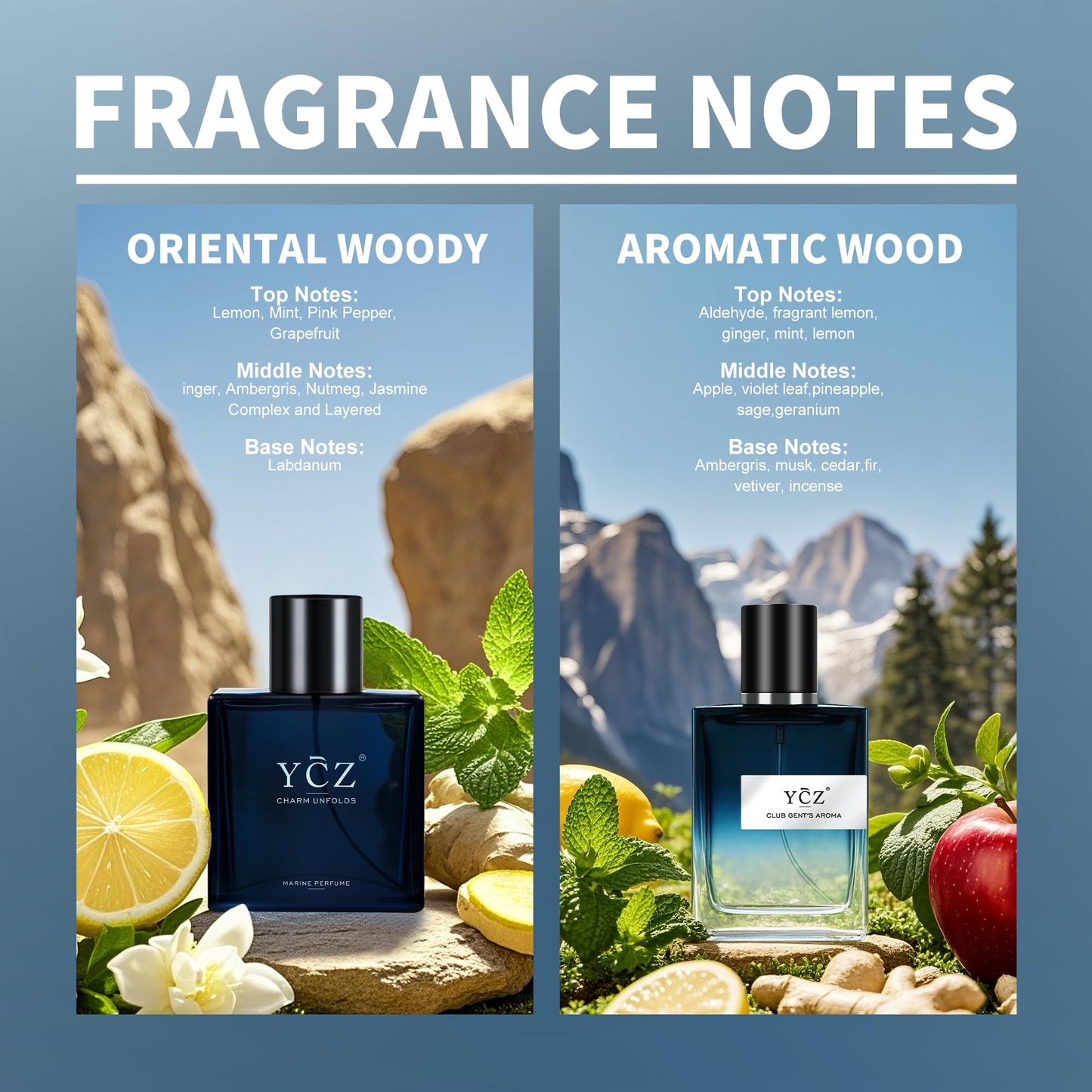 Ycz Eau de Parfum Ocean Club Perfume Set, 1.7oz Bottle Premium Men's Paefum, Long Lasting Woody Citrus Scent, is Perfect for Holiday Gifts, Dates, Everyday Life, and Parties, Christmas Gifts Ideal