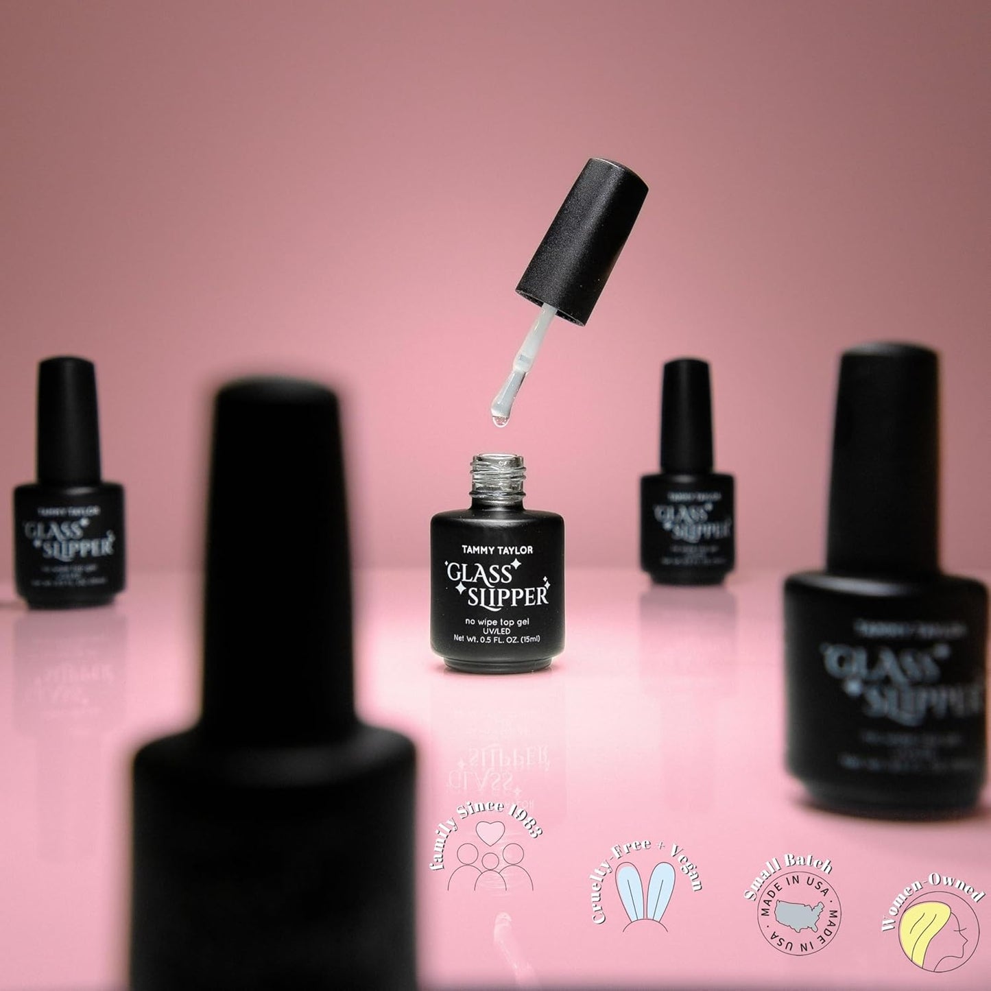 Tammy Taylor Glass Slipper Gel Top Coat - No Wipe, High Gloss Finish, UV/LED Quick Cure, Non-Yellowing Clear Polish
