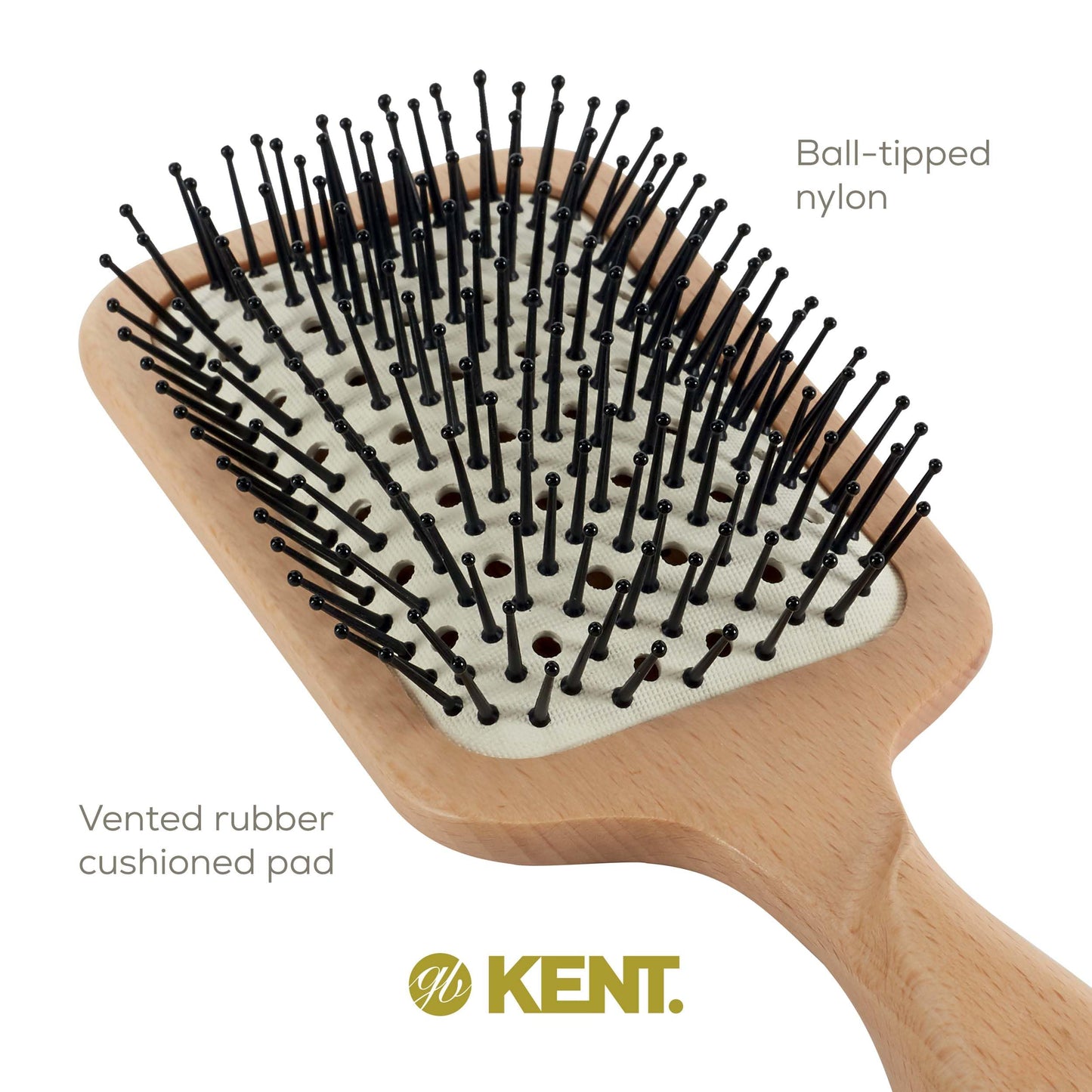 Kent LPF2 Large Cushion Paddle Hair Brush, Vented Taming Fine Pins Hair Detangle Brush for Long Thick and Curly Hair, Scalp Massager and Growth Stimulator Wet or Dry Hair Detangling. Made in England