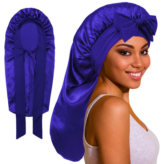 ROYBENS Long Bonnet Satin Hair Silk Bonnet for Sleeping Women, Silky Bonnets for Women with Tie Band, Sleep Cap for Braids Curly Hair