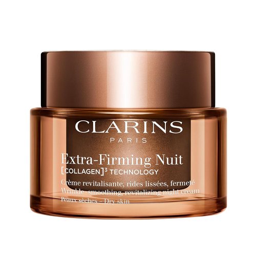 Clarins Extra-Firming Night Moisturizer - Firming Anti-Aging Cream with Collagen & Avocado Peptides | Refillable for Dry Skin