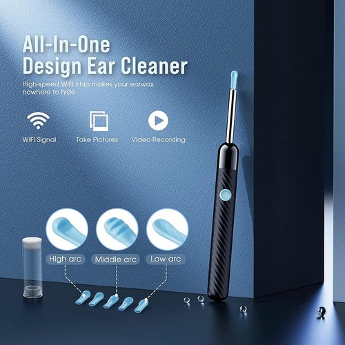 LEIPUT Ear Wax Removal Kit - 1080P Camera Ear Cleaner with 8-Piece Tool Set | Compatible with iOS & Android (Black)