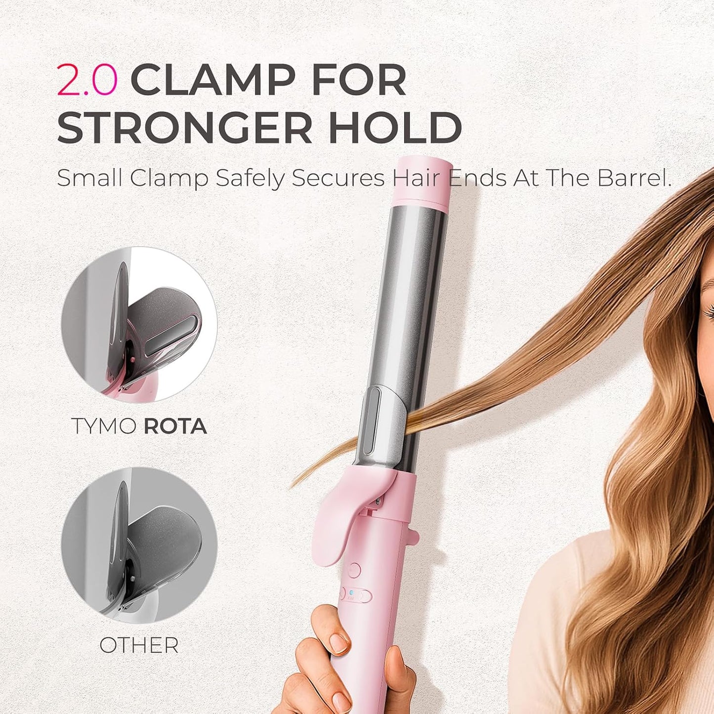 TYMO Automatic Curling Iron - Rotating Beach Waves Curling Wand for Long Hair, 1.25 Inch, Pink