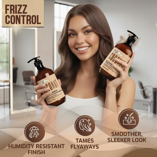 Coconut Shampoo and Conditioner Set - Sulfate Free - Deep Hydrating and Smoothing for Dry, Frizzy, Damaged Hair - Moisturizing, Shiny, Anti Frizz Salon Products for Women and Men - 16 Fl Oz (Set of 2)