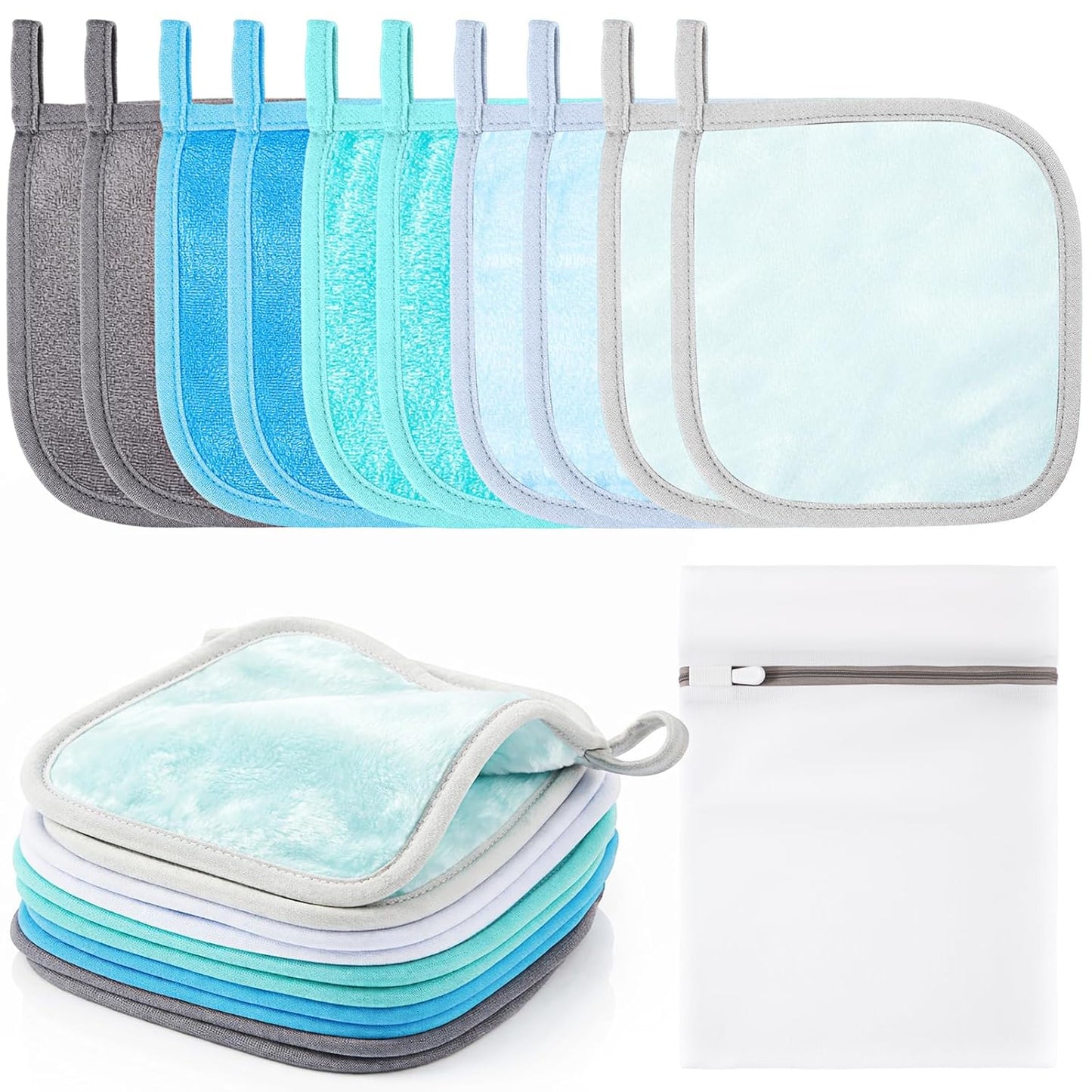 VitalCozy Makeup Remover Cloths - 10 Pack Reusable Microfiber Towels for Effortless Cleansing | Blue