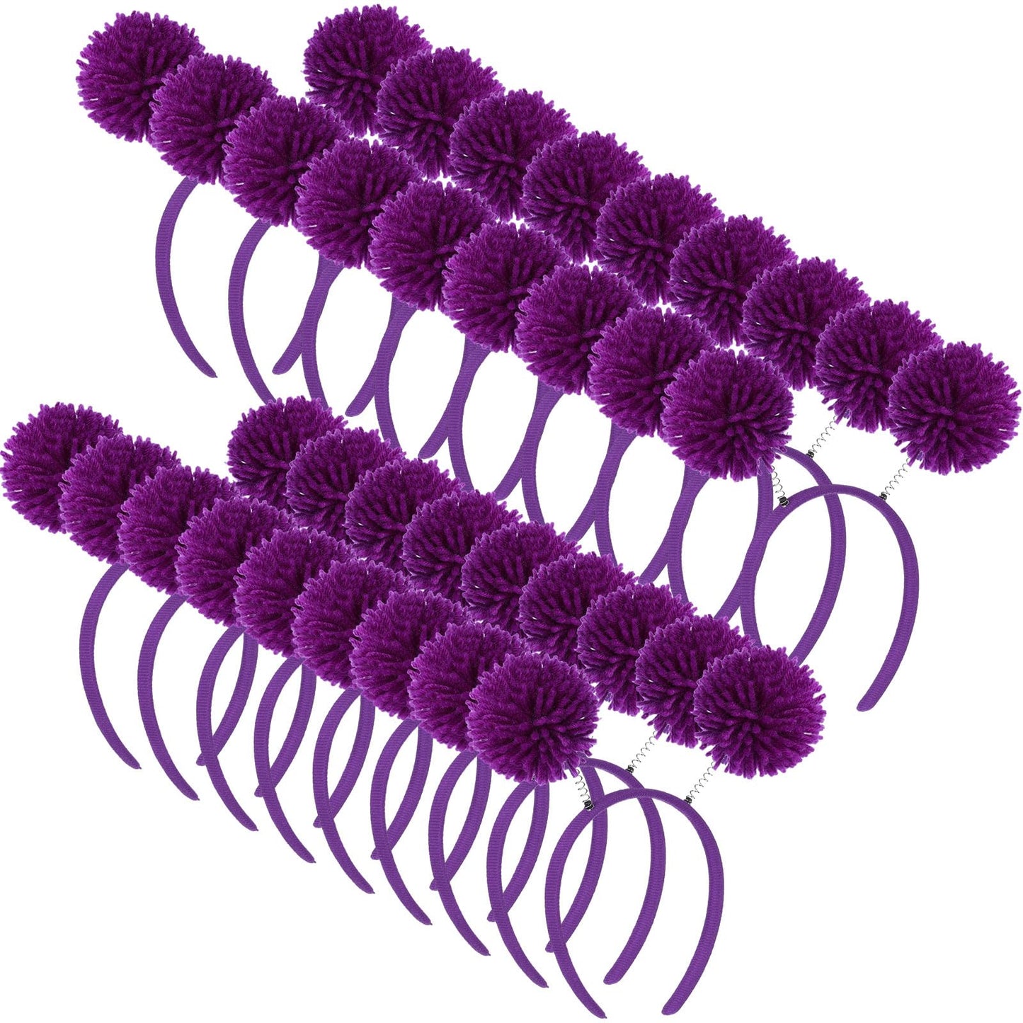 Censen 18 Pcs Pom Pom Headband Head Bopper Wrapped Funny Headband Birthday Halloween Party Headwear for Women Adult Accessory(Purple)