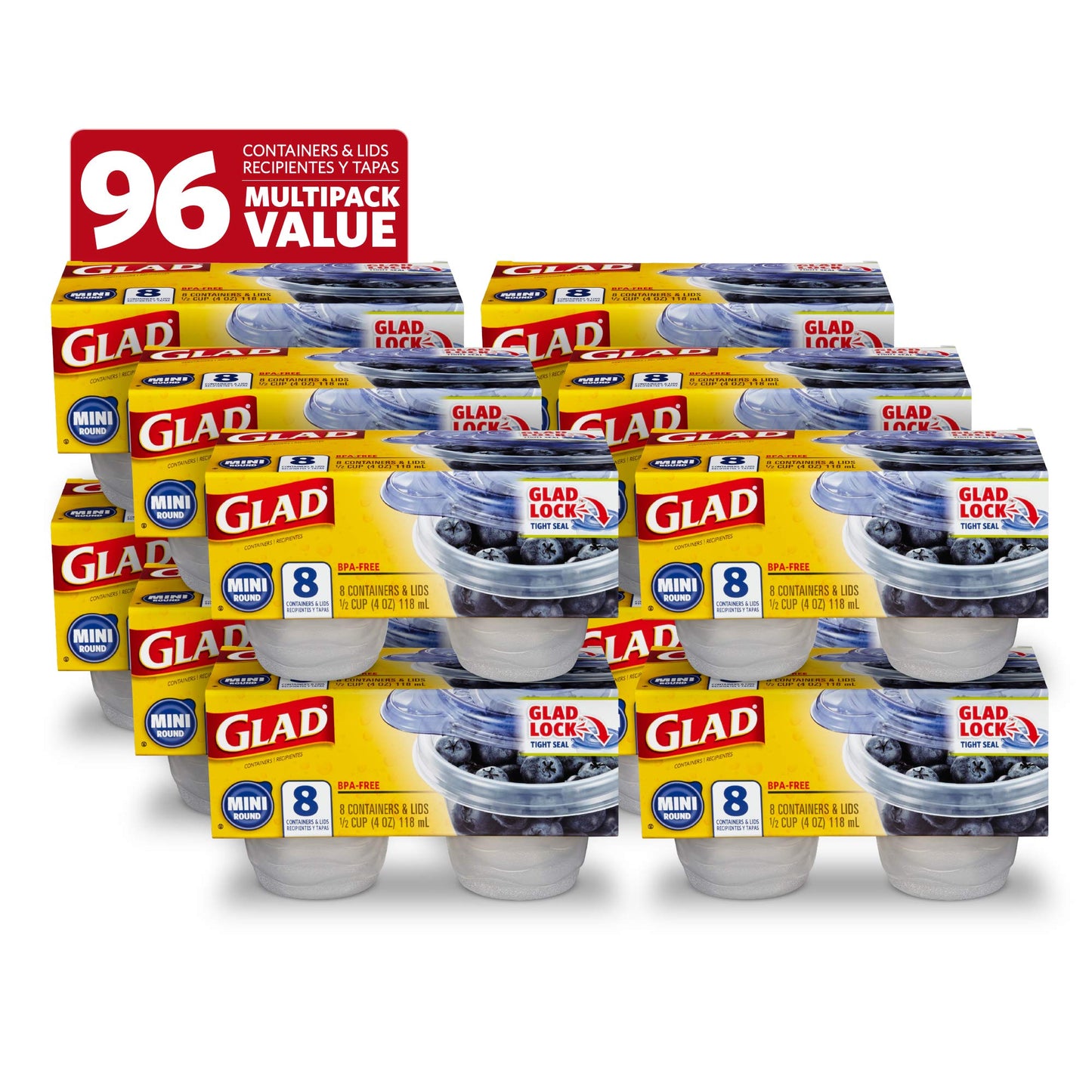 Glad GladWare To Go Snack Food Storage Containers - Medium Round - Meal Container Holds up to 24 Ounces of Food - Lock Tight Seal, 4 Count