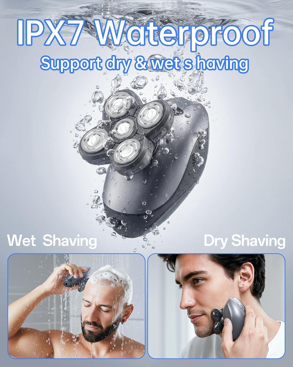 Skiennix Electric Razor for Men - 5-in-1 Waterproof Bald Head Shaver with LED Display | Rechargeable Trimmer (Black)
