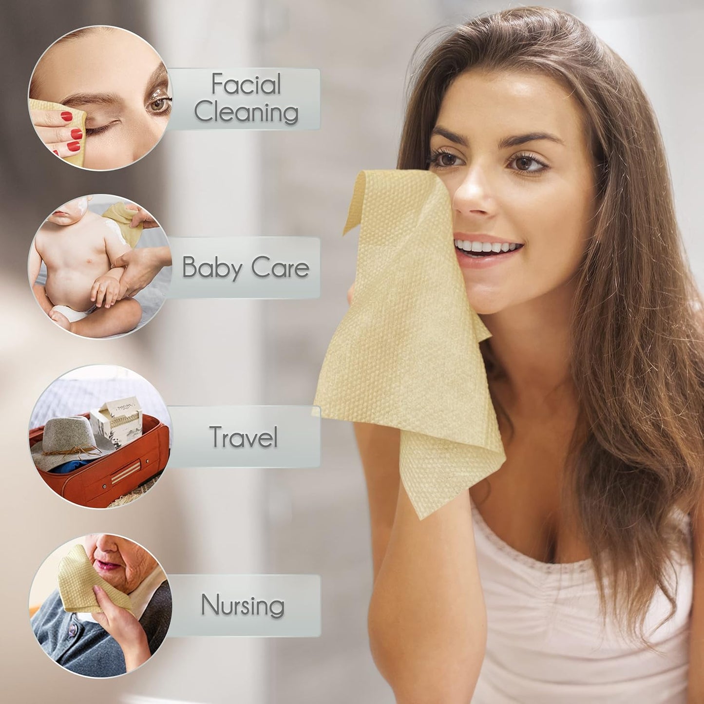 WOWOTEX Bamboo Rayon Disposable Face Towels - Biodegradable, Extra Thick, 60 Count for Sensitive Skin | Makeup Removal & Cleansing