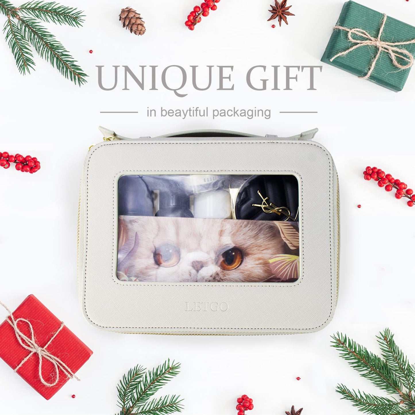 LETGO Clear Makeup Bags, TSA Approved Toiletry Bag with Zipper, Clear Makeup Organizer Fit Carry-on Travel Essentials,Clear Cosmetic Bags for Women Men (A-Grey)