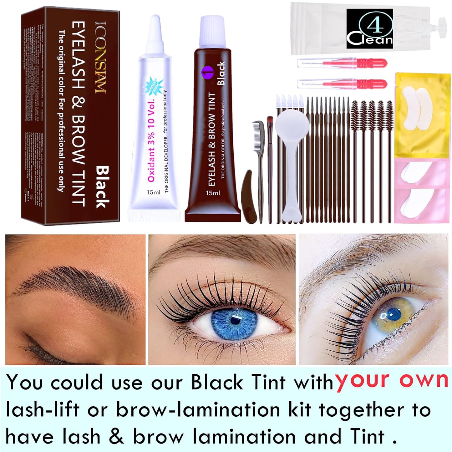 Skiennix Black Lash Tint Kit - Keratin Eyelash & Eyebrow Dye for Voluminous 6-Week Tint