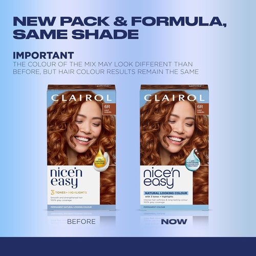 Clairol Nice'n Easy Permanent Hair Dye - 6R Light Auburn Color, Pack of 3 | Long-Lasting Results